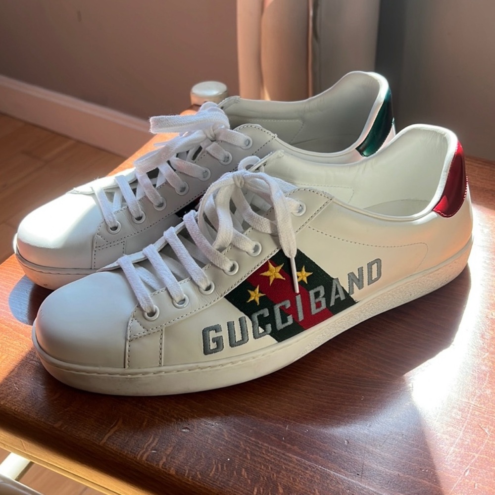 Gucci White Sneakers with Red and Green Details